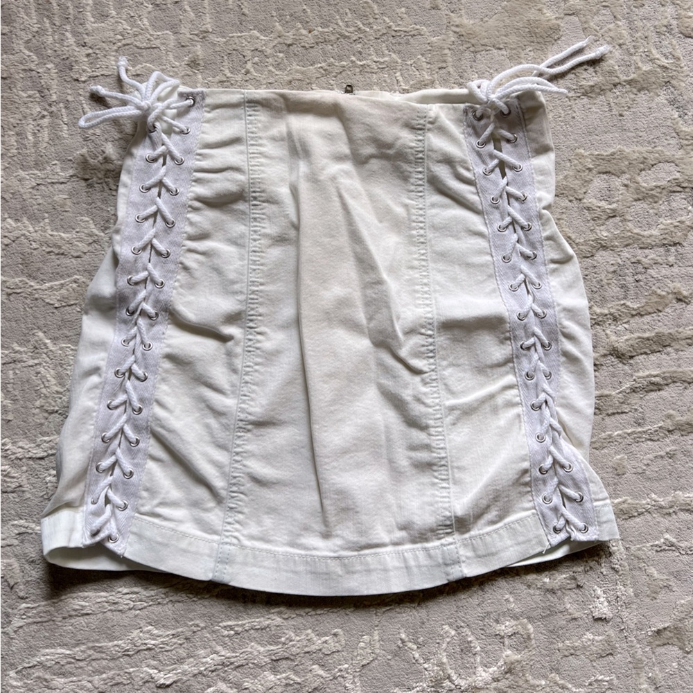 LF XS 24 White tie side lace up denim jean mini skirt